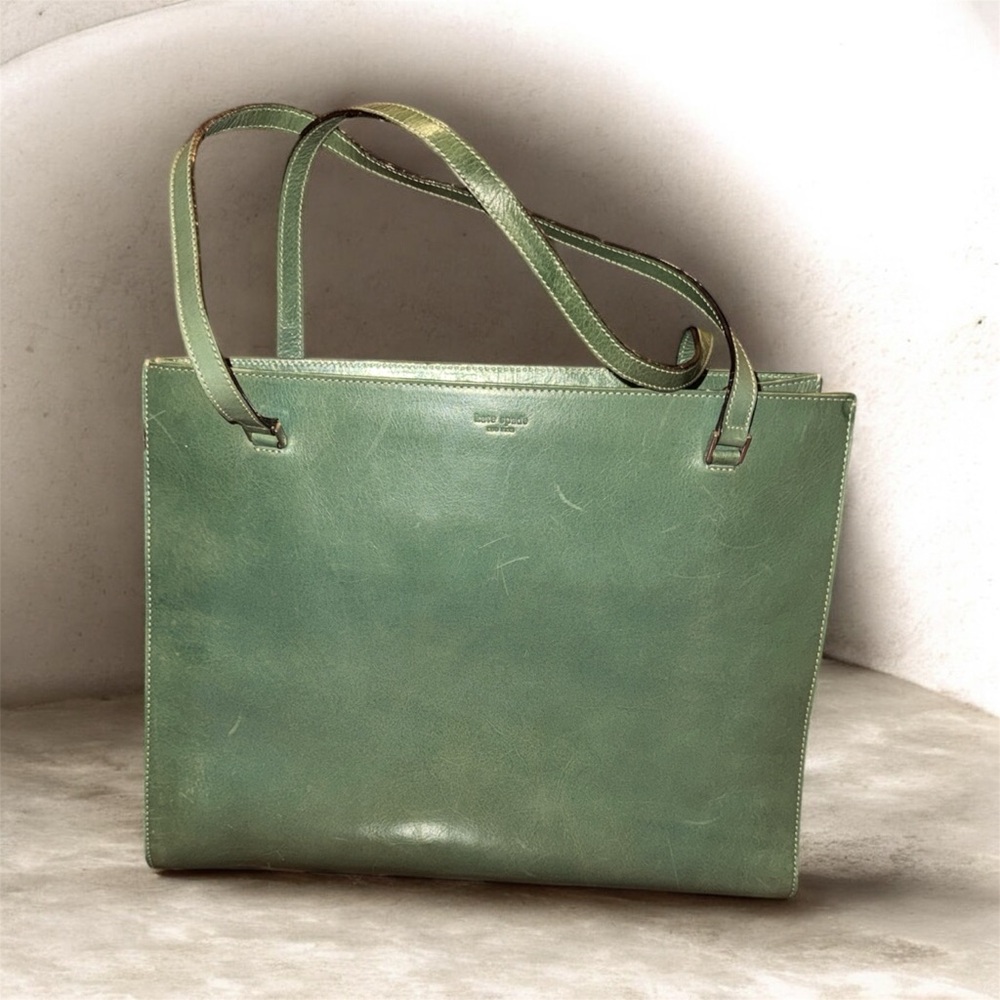 Vintage 90s Kate Spade Green Leather Tote